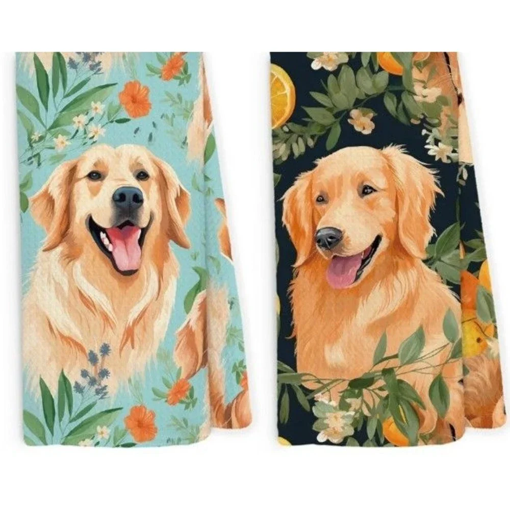 Cute Dog Golden Retriever Kitchen Dish Towels 16x24 Inch, Gifts for Dog Lovers